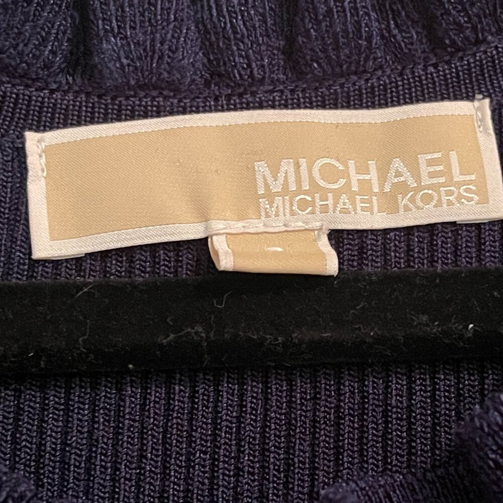 MICHAEL MICHAEL KORS Stretch Viscose Ribbed Dress with Ruffles Dark Blue S-M - Picture 8 of 9
